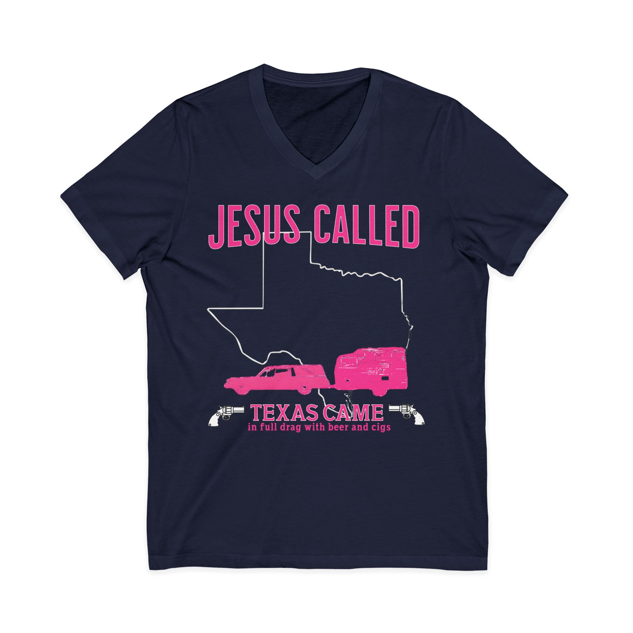 Jesus Called Texas Came V-Neck – Retro Graphic Tee - Image 2